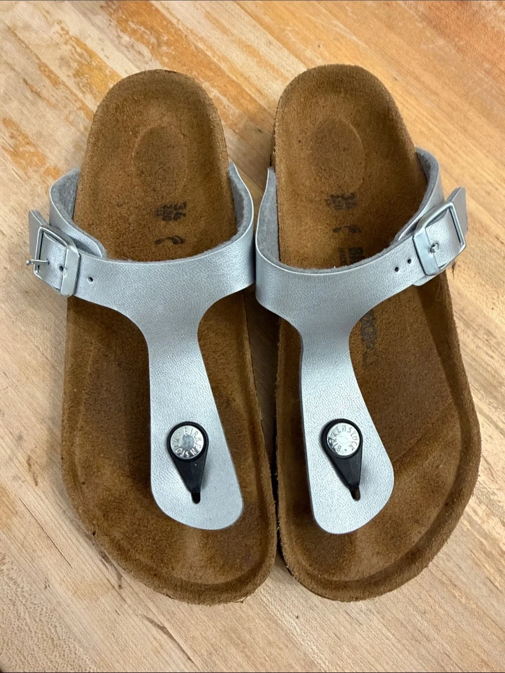 Silver Leather T-Strap birkenstock Sandals
